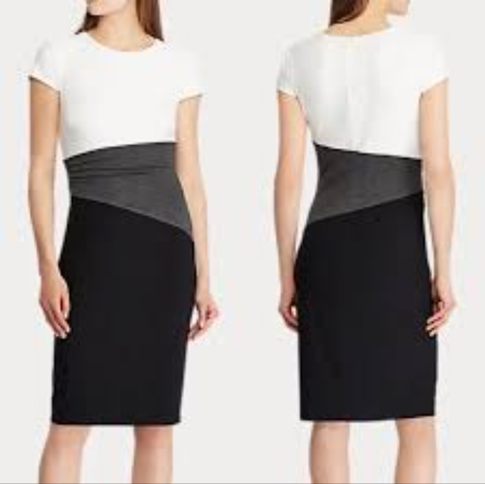 Lauren Ralph Lauren Dress Cap Sleeve Formal Career Sheath Short Sleeve Neutral